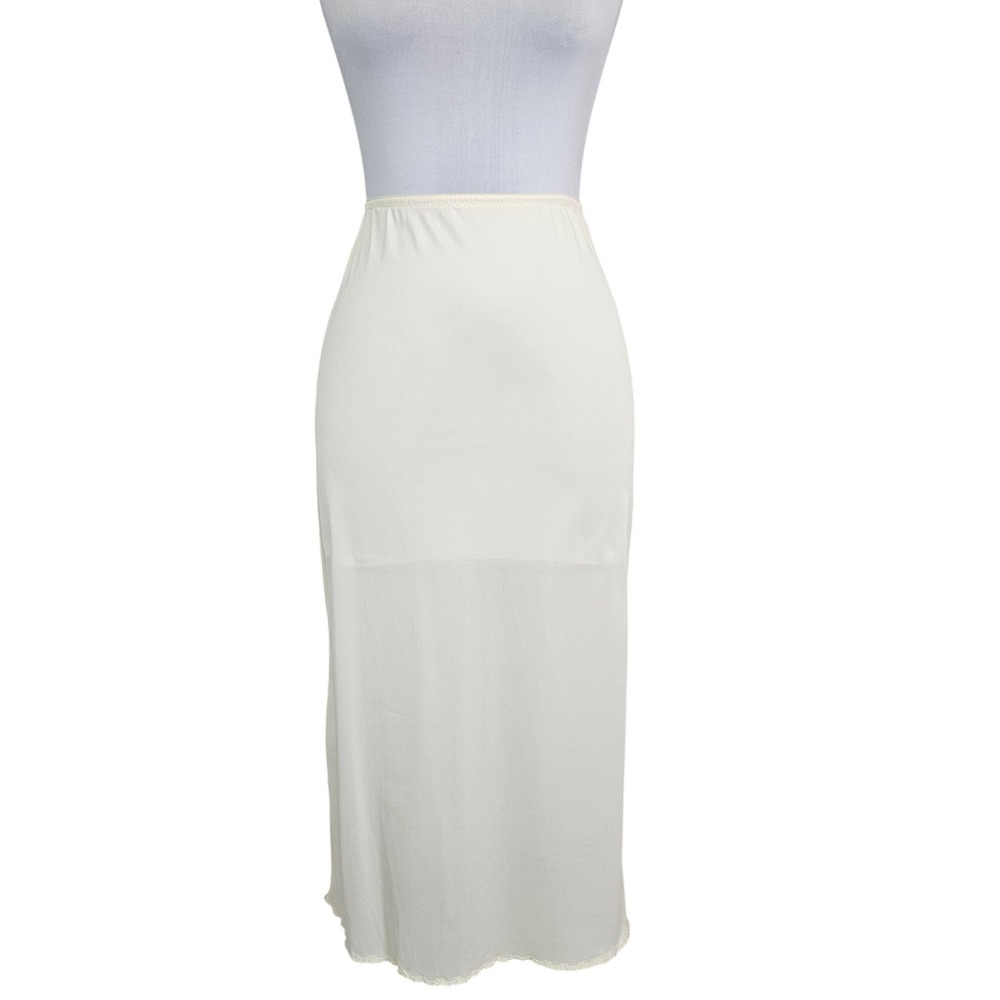 Vintage OLGA Nylon Half Slip Skirt Ivory Midi Sheer Lace Hem USA 80s Womens M